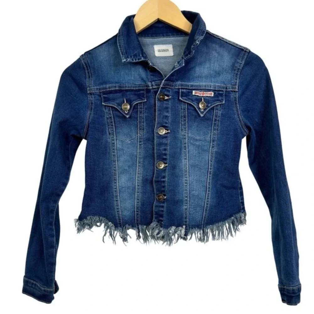 Hudson Kids Girls Medium Blue Denim Jacket Cropped Frayed‎ Hem Size M